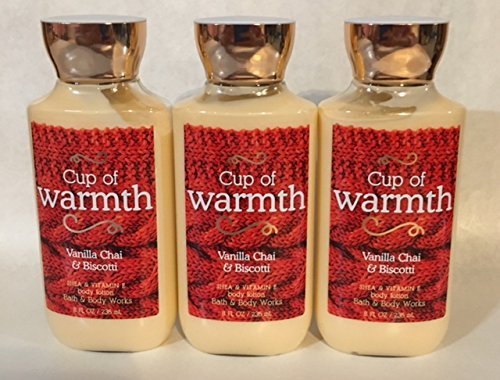 Lot of 3 Bath & Body Works Cup of Warmth Vanilla Chai & Biscotti Shea & Vitamin E Body Lotion (Cup of Warmth)