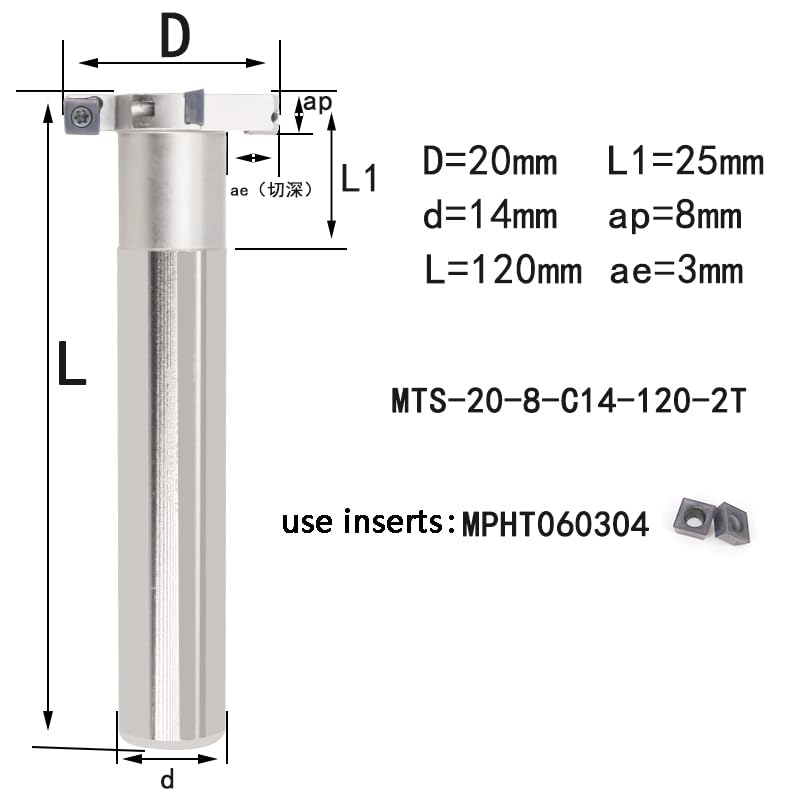 1 stück MTS H06 H08 T-slot Fräserhalter CNC Grooving Werkzeug 6mm 8mm Dicke Drei Seiten Schaftfräser Schafteinsätze MPHT(20-8-C14-120-2T)