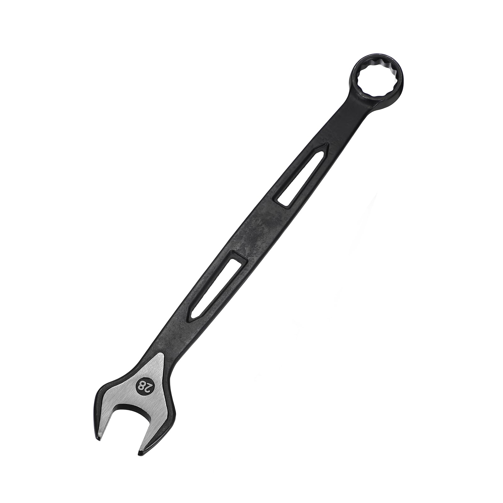 sourcing map Combination Wrench 28mm Metric Extra Long 12-Point Box and Open End Carbon Steel Double Ended Industrial Grade Spanner for Automotive Furniture Machinery DIY Repair, Black