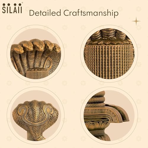 Image of SILAII 1008 Shiva Lingam with Naga Sculpture - 6-Inch Siva Lingam Idol for Pooja | Handcrafted Hindu God Statue in Antique Bronze Finish for Home Temple, Puja Room & Gifting