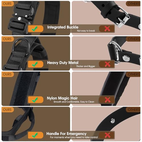 Relux Tactical Dog Collar with Handle - Adjustable Pet Collar Designed for Medium Dogs with Heavy-Duty Metal Buckle, Durable and Comfortable Dog Collar, Suitable for Medium Dogs (Black, L) — view 5