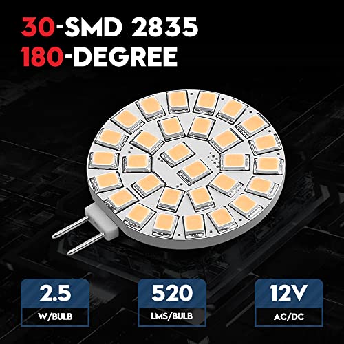 Vehicode G4 Led Bulb 12V 2.5W Soft Warm White 2700K-3000K 20W Halogen Replacement T3 Jc Bi-Pin Base Side Flat Disc Ac/Dc Low Voltage Lamp For Rv Puck Light Landscape Outdoor Path Spotlight (20 Pack) #TOP1