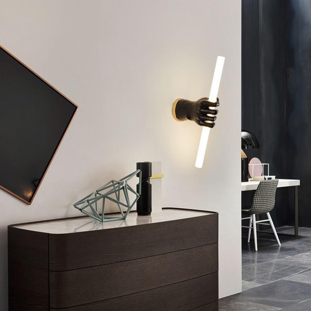 Lámpara de Pared con Puño de Resina de Arte Moderno, Decoración de Pared de Fondo Interior, Lámpara de Pared LED para Cabecera, Lámpara de Pared Negra para Pasillo, Cafetería, Bar