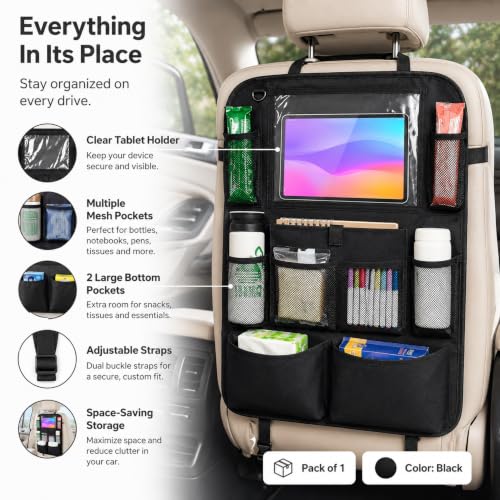 Image of Car Backseat & Boot Organizer - 10 Storage Pockets + Dedicated Touch‑Screen Tablet Pocket, Seat‑Back Protectors for Toys, Drinks, Snacks & Car Accessories, Universal Fit, 1 pcs