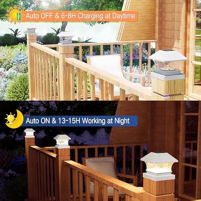 Brizled 6 Pack Warm White Solar Post Cap Lights, Wooden PVC/Vinyl Fence Top Solar Lights Fit 3.5x3.5 4x4 4.5x4.5 5x5, Outdoor Fence Post Light Decoration for Wooden Posts Deck Patio Graden, White