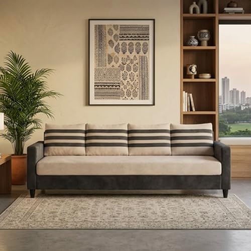 Image of Cavina Plush Comfort Sofa | 4 Seater | Luxury Velvet Suede Fabric | Modern Living Room Sofa | Dark Gray - Cream