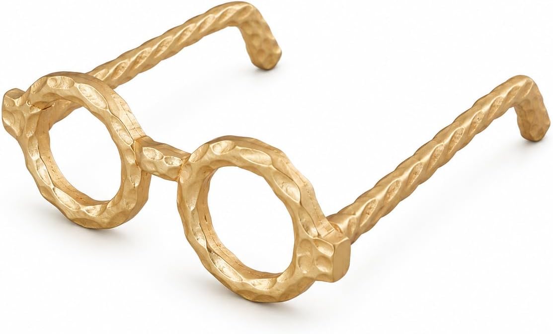Classic Touch Decor Textured Hammered Brass Eyeglass Decor, 7.5" L x 7.25" W x 3" H, Decorative Tabletop Accent for Shelf, Bookcase or Coffee Table, Gold or Silver