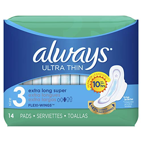 Always Ultra Thin Pads Size 3, Extra Long, Super Absorbency with Wings, Unscented