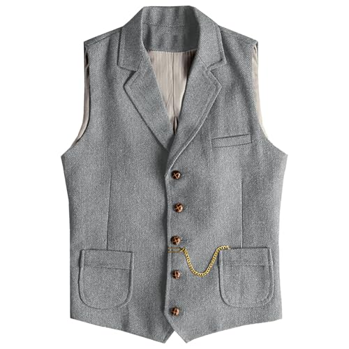 Men's Tweed Suit Vest Western Herringbone Wool Casual Button down Waistcoat Outfits2