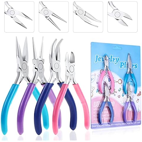 Jewelry Pliers, Shynek 4pcs Jewelry Making Tools Kit with Needle Nose Pliers/Chain Nose Pliers, Round Nose Pliers, Wire Cutters and Bent Nose Pliers for Crafts, Wire Wrapping, Jewelry Making Supplies Cover
