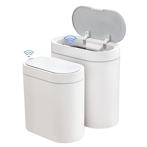 ELPHECO Paquete de 2 cubos de basura con sensor de movimiento de baño de 2.5 galones + 2 galones de basura automático para decoración de baño, cubo