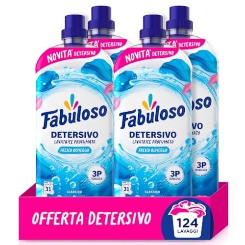 Fabuloso Detersivo Lavatrice per Bucato Fresco Risveglio 4x1.25L, Pulisce, Rinfresca con un Profumo Favoloso, Protegge i Capi mantenendo la morbidezza delle fibre, Con Tecnologia 3P