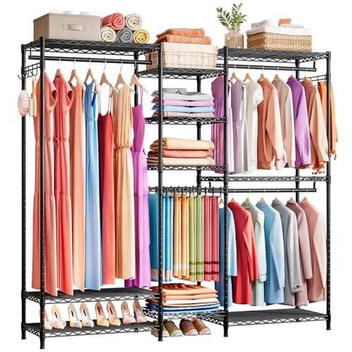Untyo Clothes Rack, Heavy Duty Metal Clothing Racks, Wire Garment Rack Freestanding Wardrobe Closet with Adjustable Shelf Hanging Rod, Space-Saving Closet Organizer, 187 * 44 * 195CM