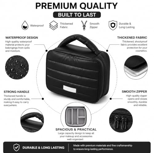 Image of WEMOL Travel Fashion Cosmetic Organizer Storage Bag, Soft Padded - Black | Super Soft, For Brushes, Toiletries, Cosmetics Items, For Women