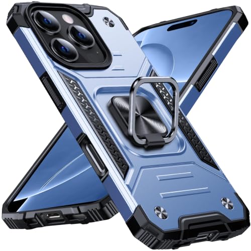Anqrp Heavy Duty Case for iPhone 16 Pro Case with Enhanced Ring Holder Grip Stand, Military Grade Shockproof Rugged Drop Protective Silicone Hard Slim iPhone 16 Pro Phone Case Cover,Glacier