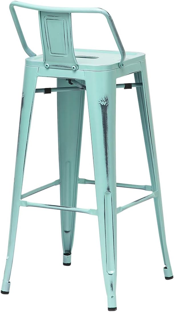 Flash Deals - 40% OFF Alunaune 24 Metal Bar Stools Set of 4 Industrial Counter Height Stools Kitchen Bar Chairs Indoor Outdoor Counter Stool-Low Back, Distressed Blue