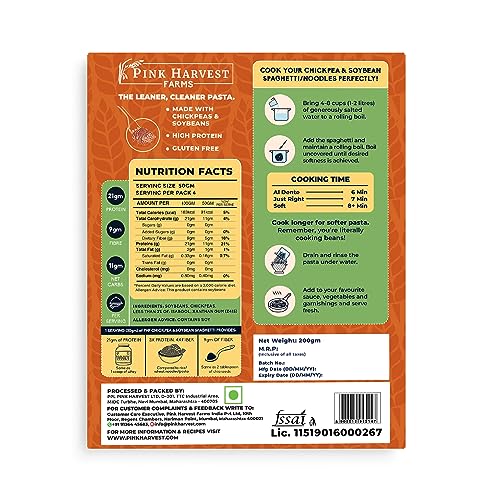 Image of Pink Harvest Farms Chickpea & Soybean Spaghetti Noodles | No Rice - No Maida | Vegan | Gluten Free | High Protein | (Pack Of 3)