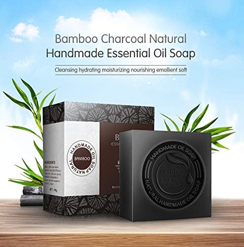 APRITECH® hand soap Essential Oil soap,natural soap,black soap,carbolic soap Bamboo Charcoal Handmade Soap Blackhead Remover Acne Whitening Deep Cleansing, Raw Organic Soap
