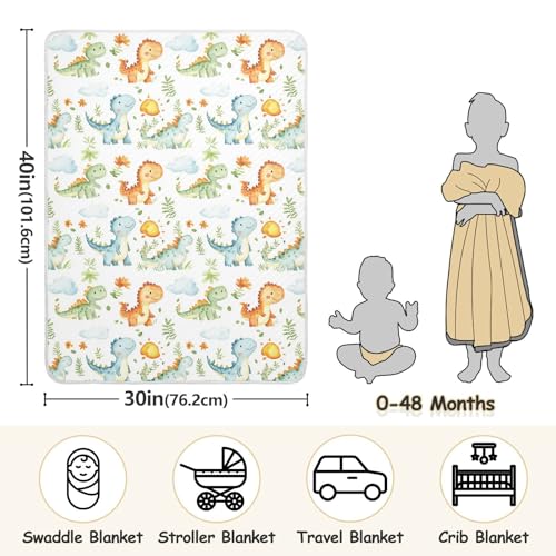 Image of Toddler Blanket for Baby Boy or Girl Soft Warm Multi Use Wrap Swaddle for Nursery /Strolleoddler Bed /Car seat 30X40in Cute Dinosaurs