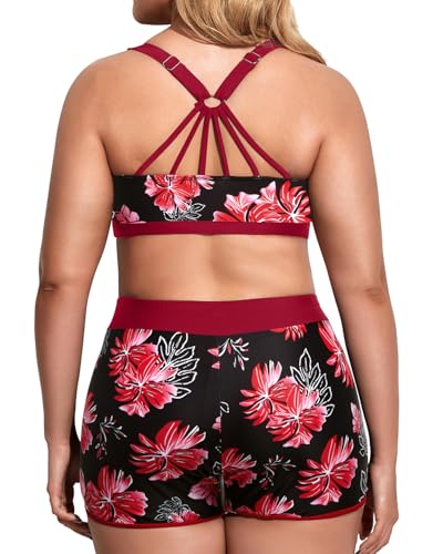 Image of Holipick Women Plus Size Swimsuits - Athletic 3 Piece Tankini with Shorts