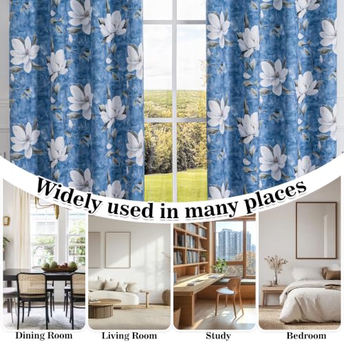 Image of MYSKY HOME Floral 95% Blackout Curtains 96 Inch Length 2 Panels Dusty Blue
