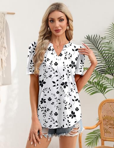 Image of Zeagoo Women Blouses Puff Short Sleeve Tops V Neck Dressy Casual Spring Shirts Boho Floral Cute Clothes 2026