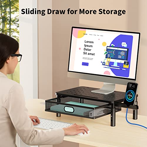Zimilar-Monitor-Stand-Riser-with-Metal-Mesh-Drawer-Height-Adjustable-Monitor-Riser-with-Phone-Holder-for-Computer-Laptop-Printer-Notebook-Premium-Metal-Computer-Monitor-Stand-with-Storage