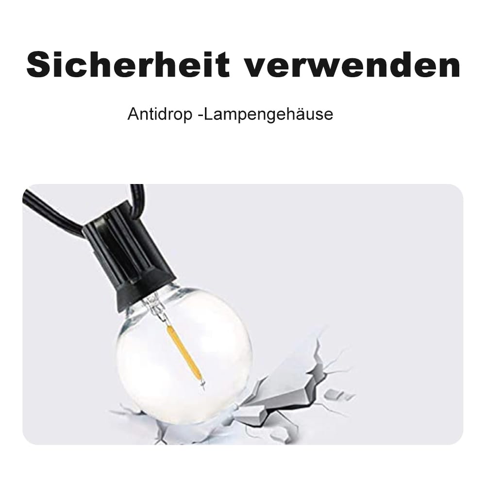 15M USB LED Lichterkette Outdoor, 5V G40 Bruchsichere Kunststoff Glühbirnen, Wasserdicht IP44 Patio Fairy Lichterkette für Garten, Hochzeit, Camping & Party Dekoration