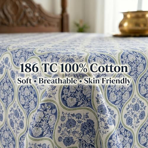 Image of Mafatlal 186 TC Grace Cotton Bedsheet for Double Bed | Pure Cotton Fabric | 90 x 100 Inches | Soft, Durable & Comfortable | Includes 2 Pillow Covers | Baja Blue
