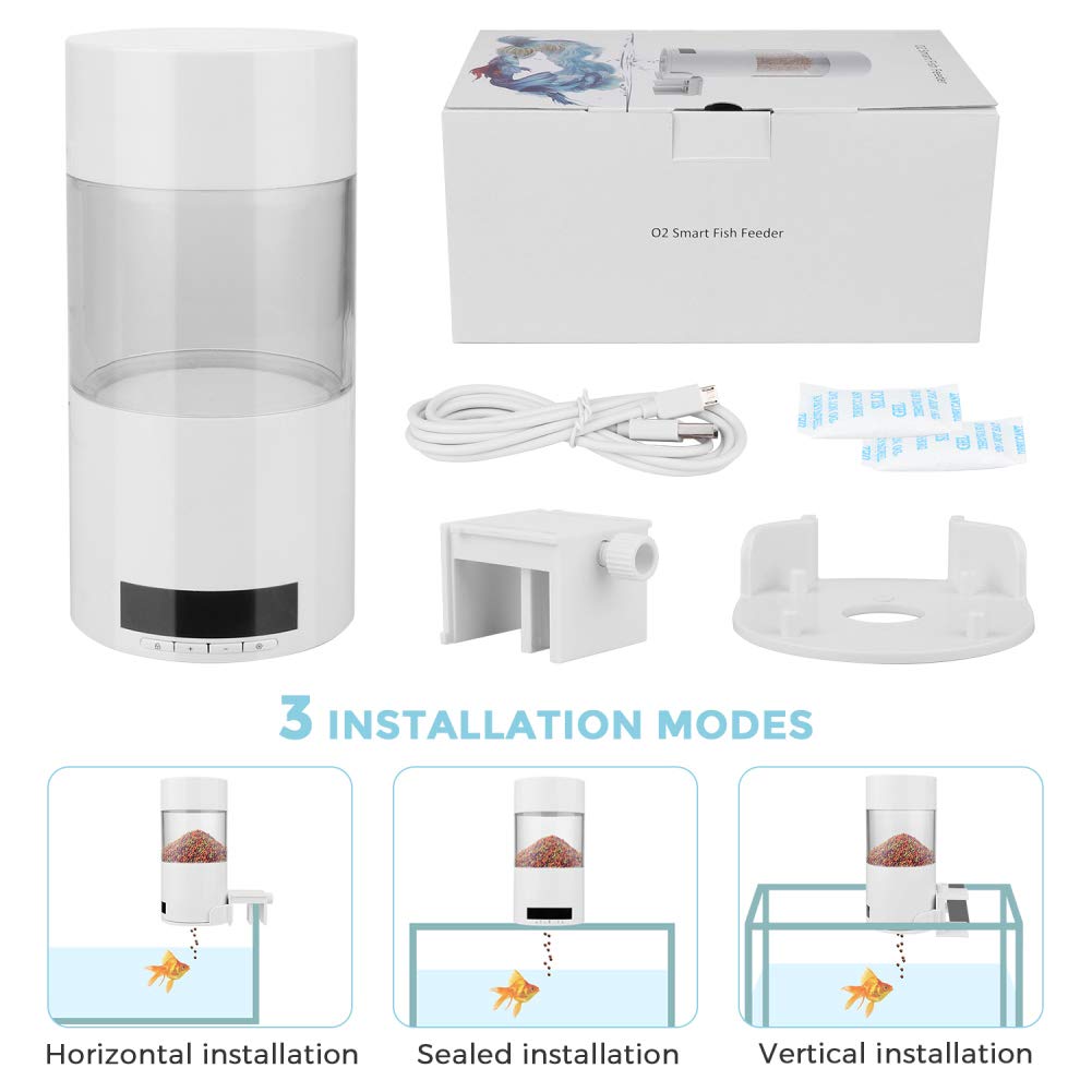 Alimentatore Automatico per Pesci, Dispenser Automatico di Cibo per Pesci Tartaruga da 500 Ml A Prova D'umidità con Doppia Alimentazione, Timer per Acquario Ricaricabile USB per Acquario Feede