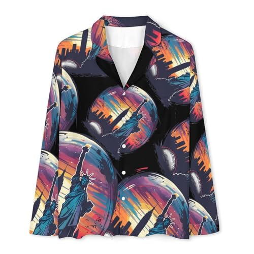 New York City Skyline Baseball Men Pajamas Set Sleepwear Long Sleeve Pajama Tops And Pants Loungewear PJS3