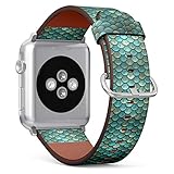 (Fantastic Mermaid Scale Pattern) Patterned Leather Wristband Strap for Apple Watch Series 4/3/2/1...
