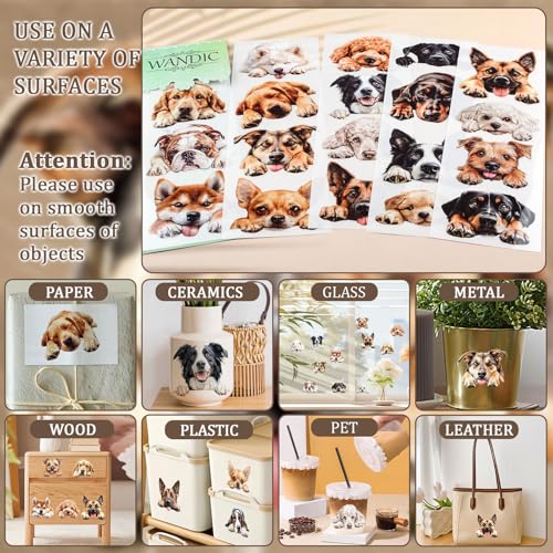WANDIC 5 Bögen Transfer-Aufkleber, kleine Hundekopf-Muster, wasserdichte Aufkleber, Möbelhandwerk, dekorativ, Junk-Tagebücher für DIY-Fenster, 10 x 30 cm