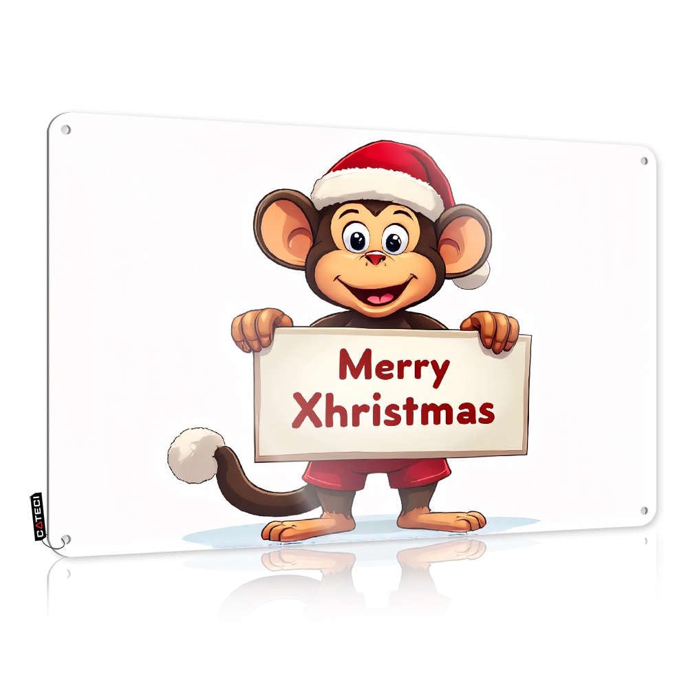 Fzfn Colour Gaming Essentials Wall Art | A Monkey Holding A Sign That Says Merry Xhristmas. Indie For Scoreboard Living Room(30X40cm)