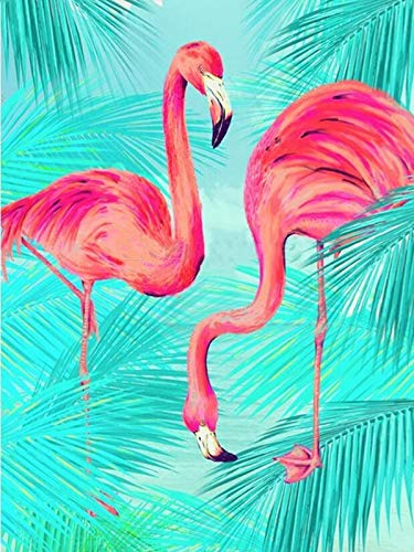 Yscolor White 5D Diamond Painting Flamingo Full Round Diamond Mosaic Animals Cross Stitch Rhinestones Diamond Embroidery Home Decor 11.8X15.8 In/30X40cm