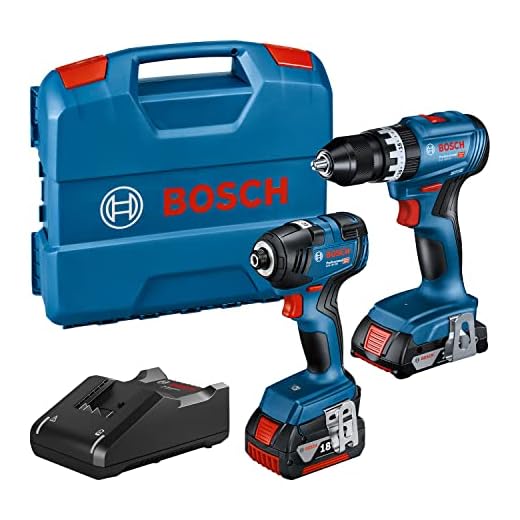Bosch Professional 18V System Combo Kit: atornillador de impacto GDR 18V-200 + taladro con percusión GSB 18V-45 (incl. bat. 2.0Ah, bat. 4.0Ah, cargador GAL 18V-40, L-Case) - Set exclusivo de Amazon