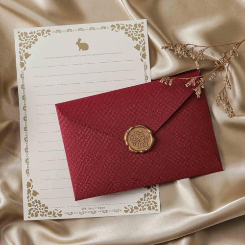 レターセット、ヴィンテージ風手紙セット、ラブレター、便箋、封筒、メッセージカード (ワインレッドの封筒、 白い便箋)