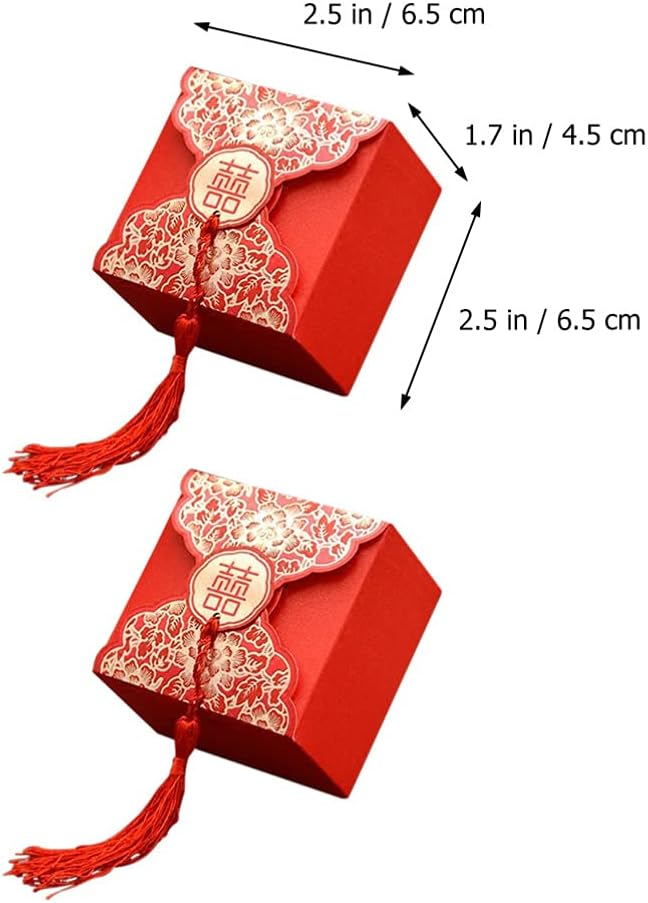 Amosfun 20pcs Chinese Wedding Candy Box Red Favour Treat Boxes with Tassel Sweets Packaging Bags for Wedding Engagement Party Supplies S - Image 5
