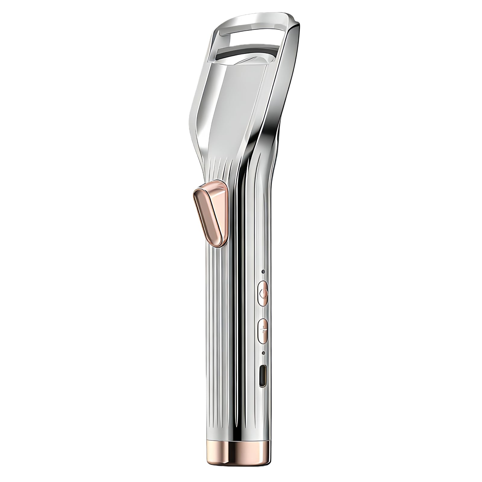 Heated Eyelash Curler Premium PRO - Fast Heat up in 8s - 24 Hours Long Lasting - Rechargeable Electric Eyelash Curler with Type-C, Innovative L Silicone, 2 Heat Modes, Anti-Burn Eyelid, Silver