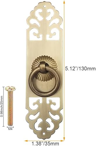 Miniatura 4 de Tiazza - 2 pomos de latón envejecido, estilo vintage, para zapatero, estantería, armario, diseño clásico hueco, mango de cobre