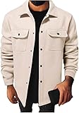 Mens Long Sleeve Button Down Shirt Jackets Casual Collared Work Outwears Tops Fashion Sweater with Flap Pockets (Beige,XX-Large)