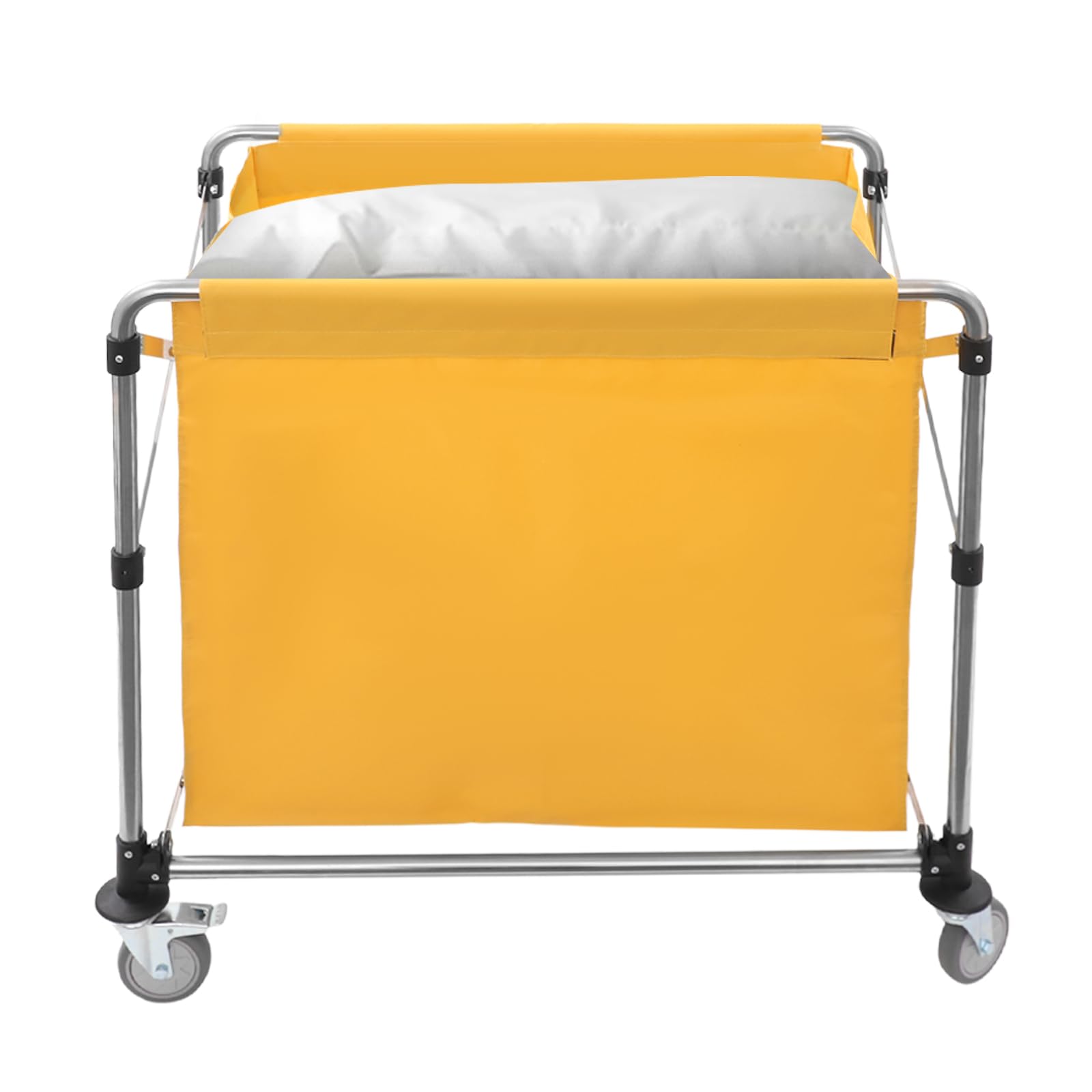 Carro de lavandería plegable de acero inoxidable con ruedas, gran volumen 90 x 60 x 88 cm, comercial, con tela Oxford, bolsa para hotel/lavandería/hogar, amarillo