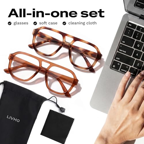 Image of livho Retro Aviator Blue Light Blocking Glasses for Women Men with Soft Case, Trendy Rectangle Computer Eyeglasses