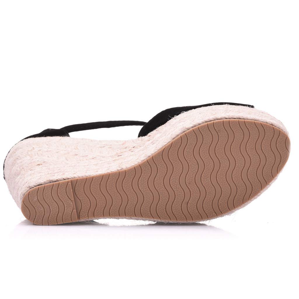 2019 Verano Sandalias Romanas Mujer, Zapato Peep-Toe Con Plataforma Cuña Alpargatas Zapatillas De Boda Fiesta Sandalias De Vestir De Talla Grande 33-44 EU(Negro