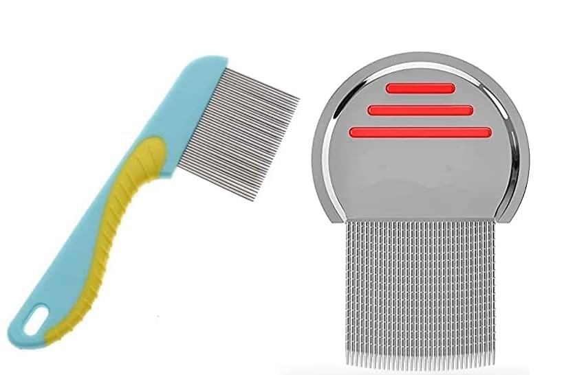 Image of Lice Removal Comb Set, Stainless Steel Fine Tooth Nit Comb with Ergonomic Handle, Pack of 2