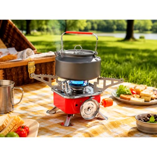 Image of Butane Fuel Camping Stove with Foldable Burner, 225g, for Outdoor Cooking (stove + 3 butane gas)