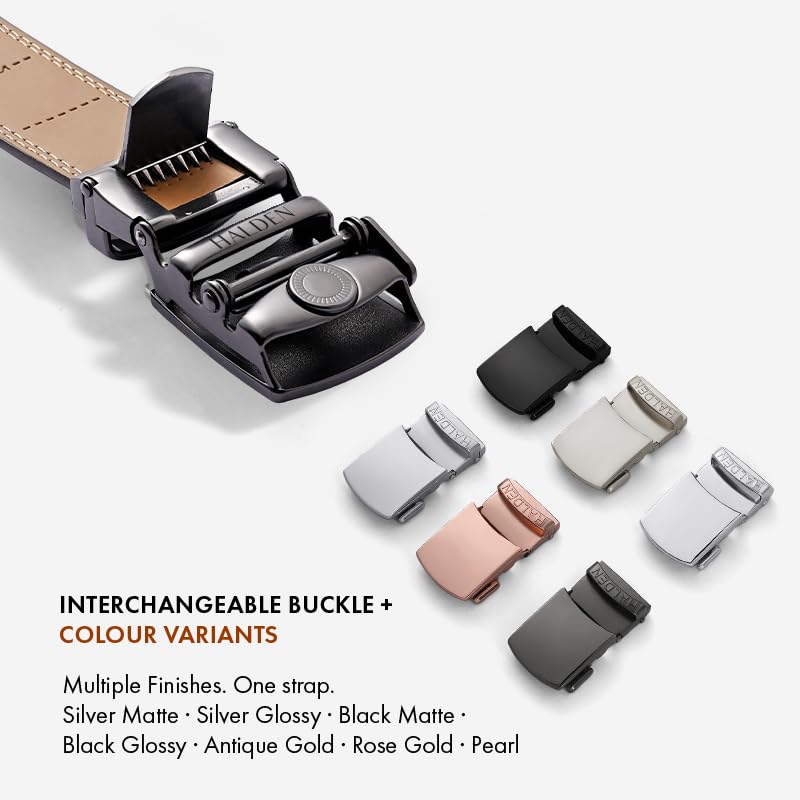 Image of HALDEN THEO Belt For Men Leather Original (Adjustable Fits Up to 44 Inch Waist) Ratchet Straps, Unique Magnetic Auto-lock Buckle Adjustable Belt For Men