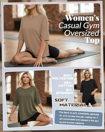 Huukeay 3 Pack Women's Oversized Gym T Shirts Short Sleeve Side Split Crewneck Tops Casual Summer Workout Baggy Basic Tee - Image 4