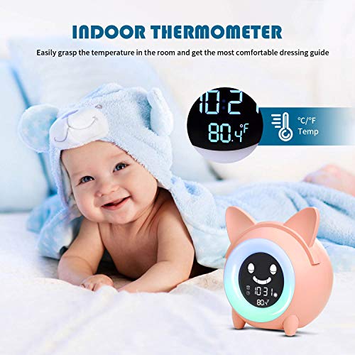 Yisun Kids Alarm Clock, Children's Sleep Trainer, Ok To Wake Clock For Bedroom Cute Digital Clock With Temperature, 5 Colors Smart Night Light Clock Teaching Boys Girls When To Wake Up (Pink) #TOP2