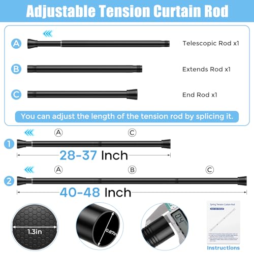 Tringles à rideaux réglables de 22 mm extensibles noir mat AIZESI - 3